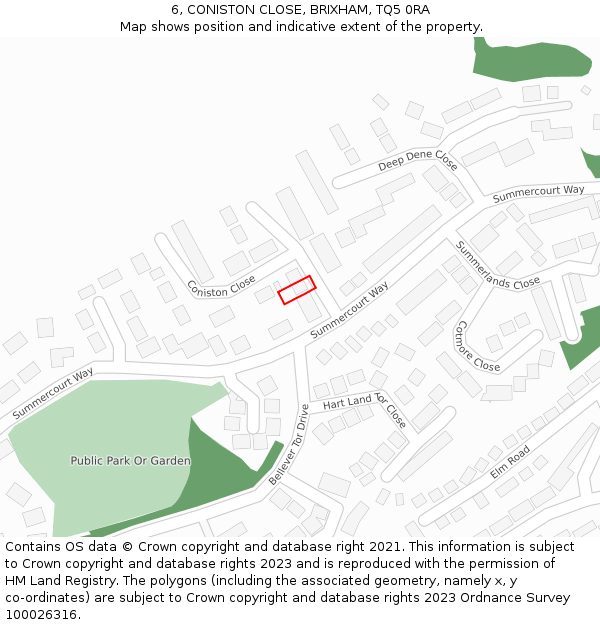 6, CONISTON CLOSE, BRIXHAM, TQ5 0RA: Location map and indicative extent of plot