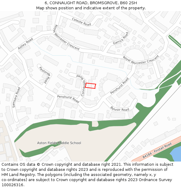 6, CONNAUGHT ROAD, BROMSGROVE, B60 2SH: Location map and indicative extent of plot