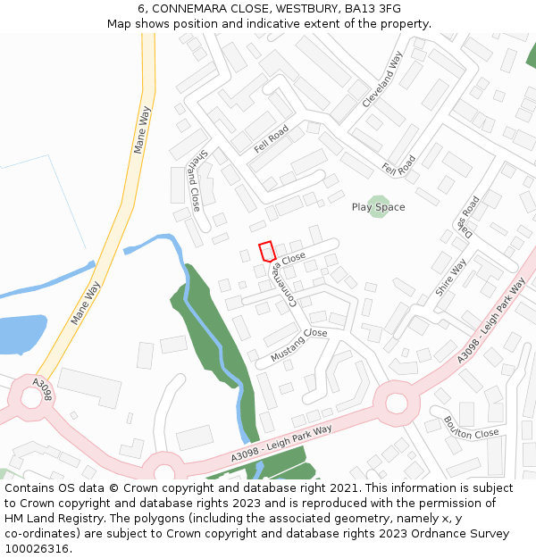 6, CONNEMARA CLOSE, WESTBURY, BA13 3FG: Location map and indicative extent of plot