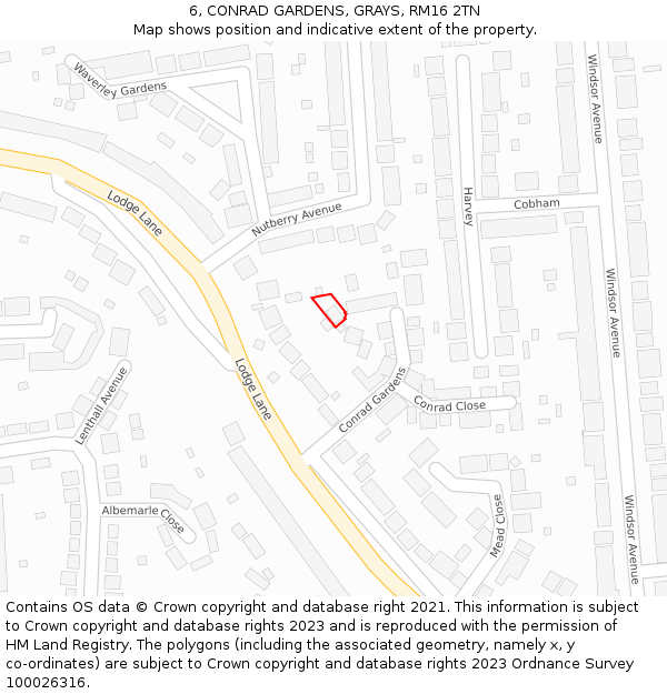 6, CONRAD GARDENS, GRAYS, RM16 2TN: Location map and indicative extent of plot