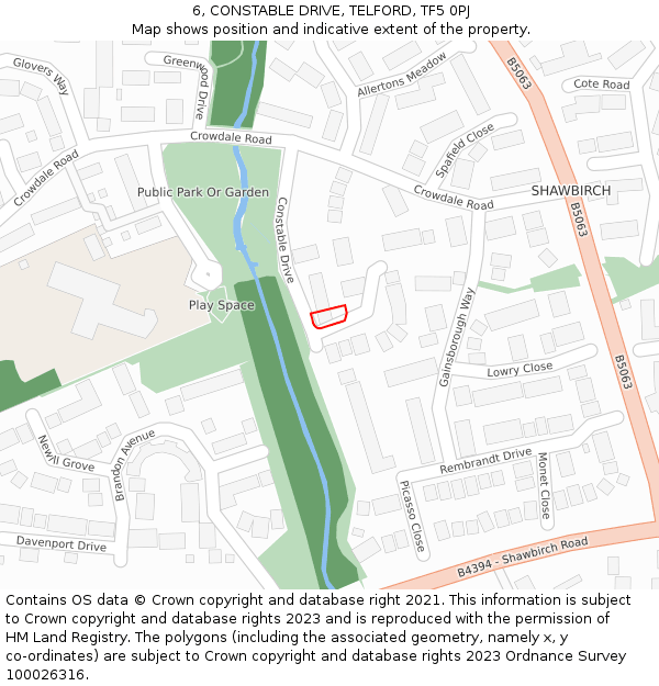 6, CONSTABLE DRIVE, TELFORD, TF5 0PJ: Location map and indicative extent of plot