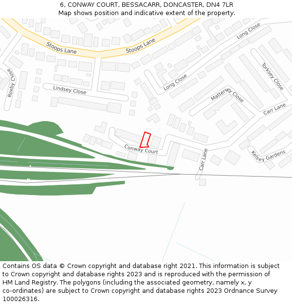 6, CONWAY COURT, BESSACARR, DONCASTER, DN4 7LR: Location map and indicative extent of plot