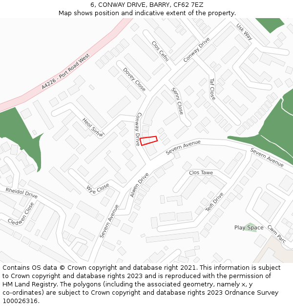 6, CONWAY DRIVE, BARRY, CF62 7EZ: Location map and indicative extent of plot