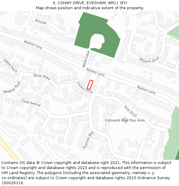 6, CONWY DRIVE, EVESHAM, WR11 3FH: Location map and indicative extent of plot