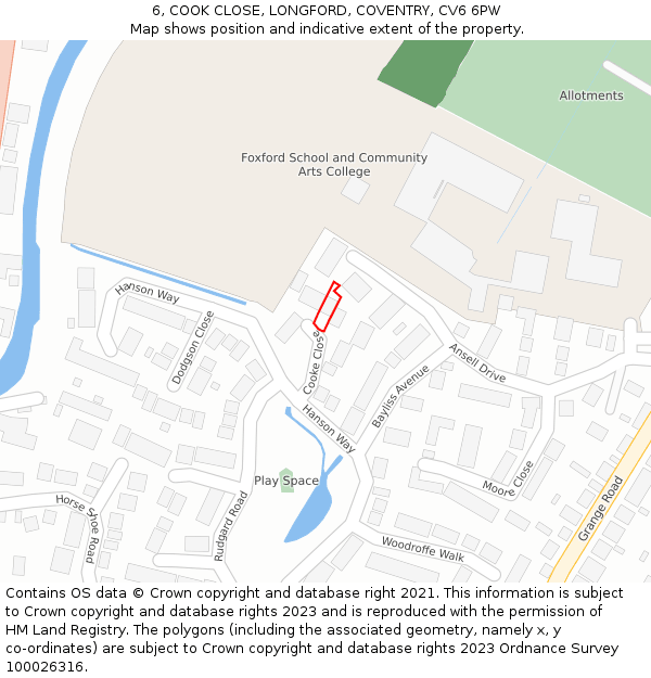 6, COOK CLOSE, LONGFORD, COVENTRY, CV6 6PW: Location map and indicative extent of plot