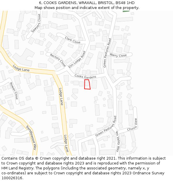 6, COOKS GARDENS, WRAXALL, BRISTOL, BS48 1HD: Location map and indicative extent of plot