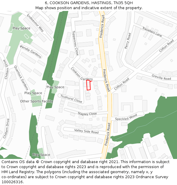6, COOKSON GARDENS, HASTINGS, TN35 5QH: Location map and indicative extent of plot