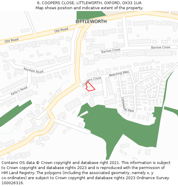 6, COOPERS CLOSE, LITTLEWORTH, OXFORD, OX33 1UA: Location map and indicative extent of plot