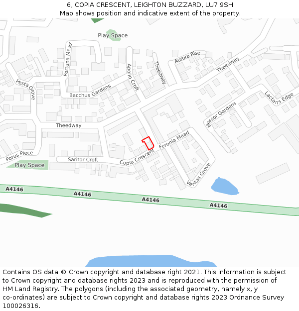 6, COPIA CRESCENT, LEIGHTON BUZZARD, LU7 9SH: Location map and indicative extent of plot