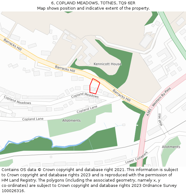 6, COPLAND MEADOWS, TOTNES, TQ9 6ER: Location map and indicative extent of plot