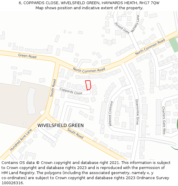 6, COPPARDS CLOSE, WIVELSFIELD GREEN, HAYWARDS HEATH, RH17 7QW: Location map and indicative extent of plot
