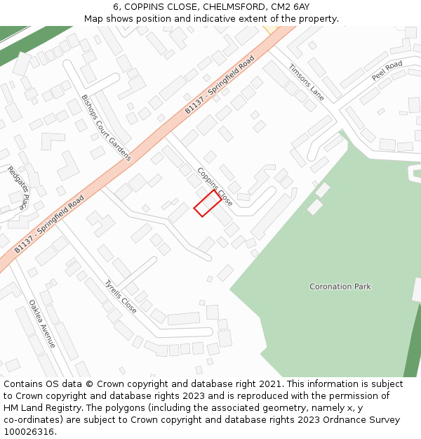 6, COPPINS CLOSE, CHELMSFORD, CM2 6AY: Location map and indicative extent of plot