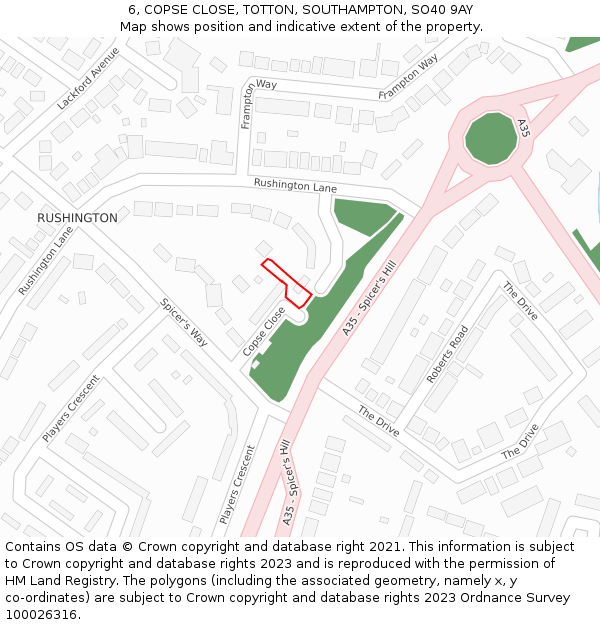 6, COPSE CLOSE, TOTTON, SOUTHAMPTON, SO40 9AY: Location map and indicative extent of plot