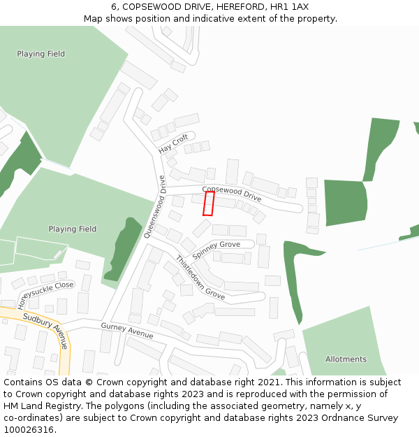 6, COPSEWOOD DRIVE, HEREFORD, HR1 1AX: Location map and indicative extent of plot