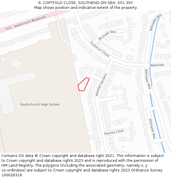 6, COPTFOLD CLOSE, SOUTHEND-ON-SEA, SS1 3SY: Location map and indicative extent of plot