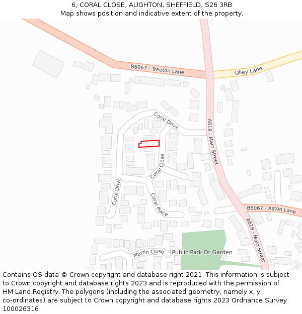6, CORAL CLOSE, AUGHTON, SHEFFIELD, S26 3RB: Location map and indicative extent of plot