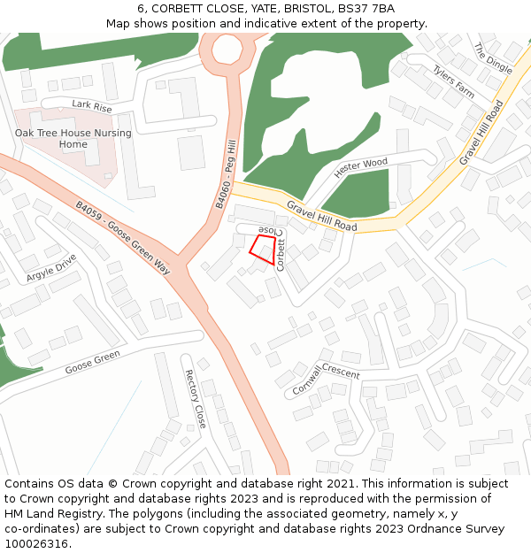 6, CORBETT CLOSE, YATE, BRISTOL, BS37 7BA: Location map and indicative extent of plot