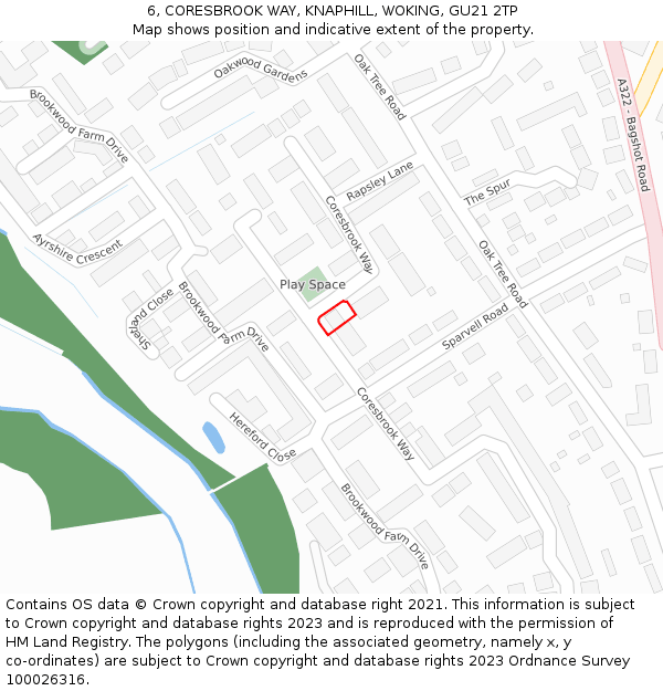 6, CORESBROOK WAY, KNAPHILL, WOKING, GU21 2TP: Location map and indicative extent of plot