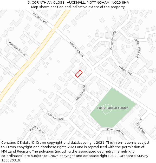 6, CORINTHIAN CLOSE, HUCKNALL, NOTTINGHAM, NG15 8HA: Location map and indicative extent of plot