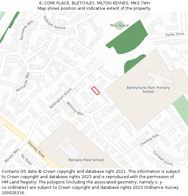 6, CORK PLACE, BLETCHLEY, MILTON KEYNES, MK3 7WH: Location map and indicative extent of plot