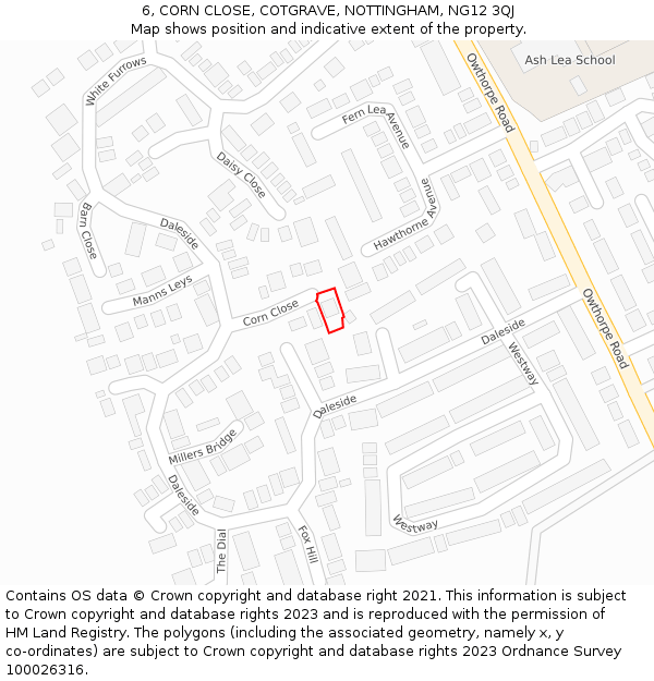 6, CORN CLOSE, COTGRAVE, NOTTINGHAM, NG12 3QJ: Location map and indicative extent of plot