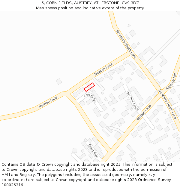 6, CORN FIELDS, AUSTREY, ATHERSTONE, CV9 3DZ: Location map and indicative extent of plot