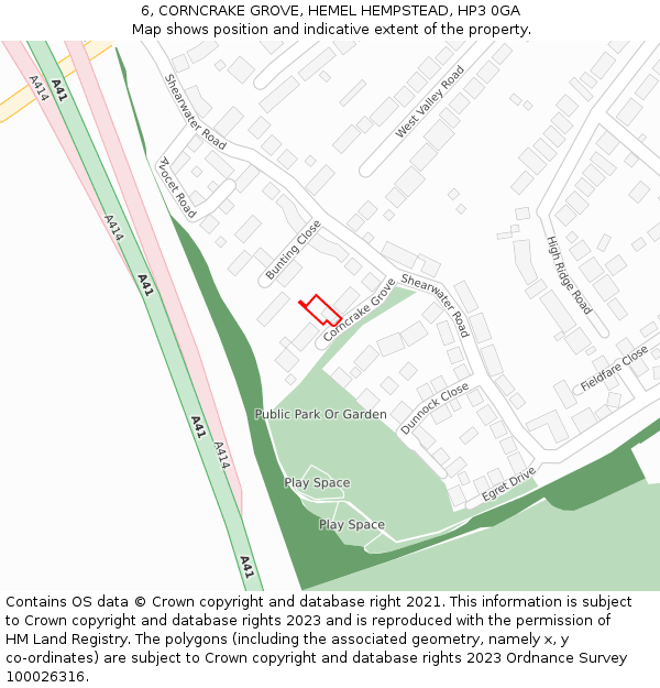 6, CORNCRAKE GROVE, HEMEL HEMPSTEAD, HP3 0GA: Location map and indicative extent of plot