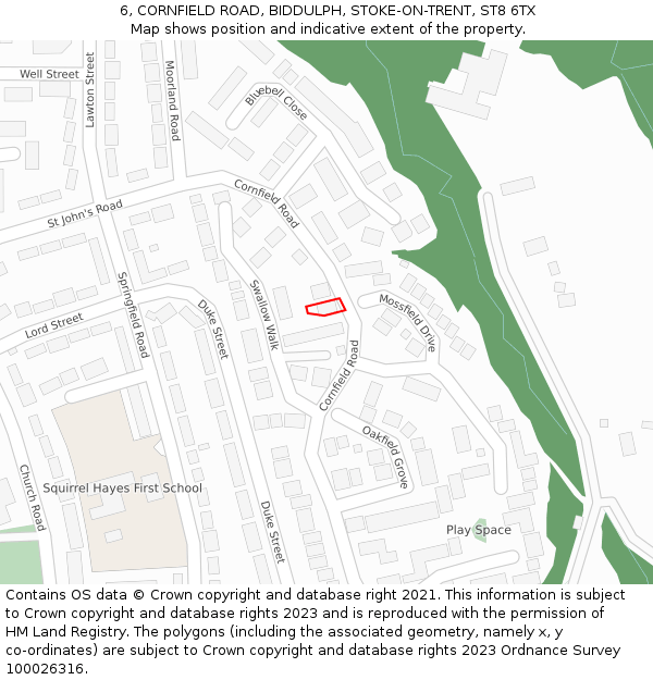 6, CORNFIELD ROAD, BIDDULPH, STOKE-ON-TRENT, ST8 6TX: Location map and indicative extent of plot