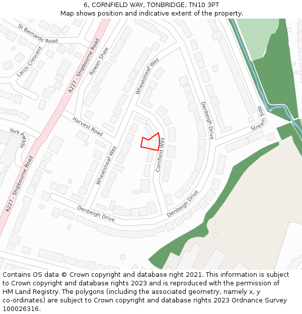6, CORNFIELD WAY, TONBRIDGE, TN10 3PT: Location map and indicative extent of plot