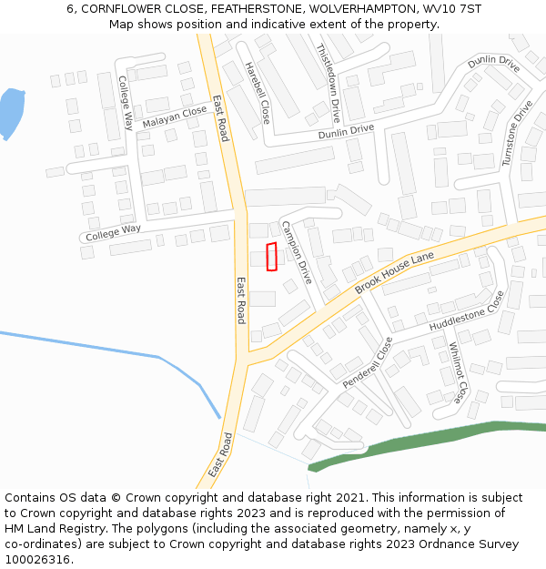 6, CORNFLOWER CLOSE, FEATHERSTONE, WOLVERHAMPTON, WV10 7ST: Location map and indicative extent of plot