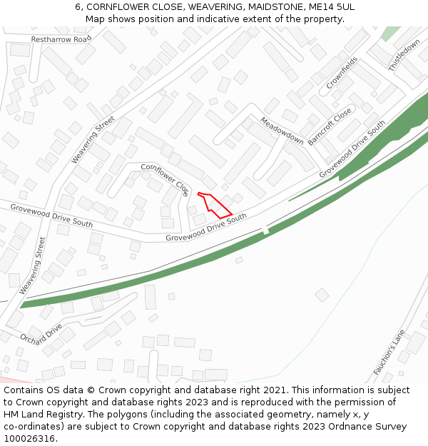 6, CORNFLOWER CLOSE, WEAVERING, MAIDSTONE, ME14 5UL: Location map and indicative extent of plot