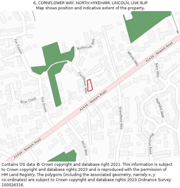 6, CORNFLOWER WAY, NORTH HYKEHAM, LINCOLN, LN6 9UP: Location map and indicative extent of plot