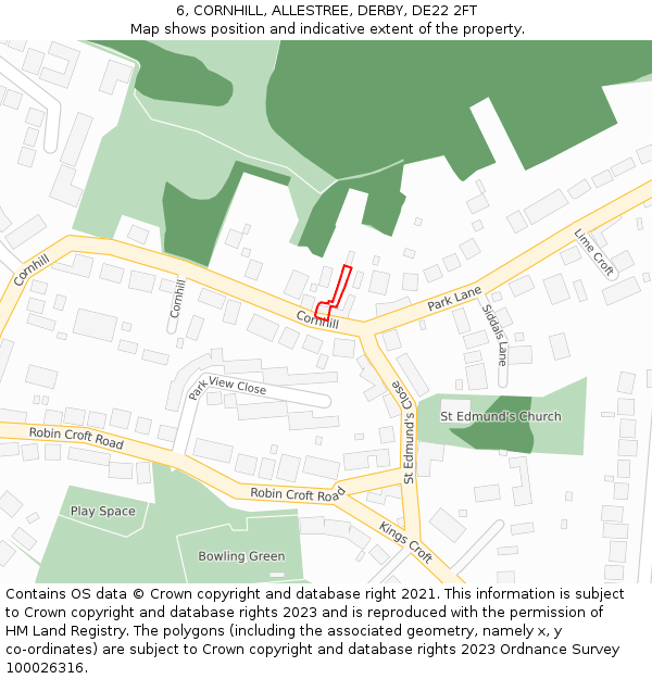 6, CORNHILL, ALLESTREE, DERBY, DE22 2FT: Location map and indicative extent of plot