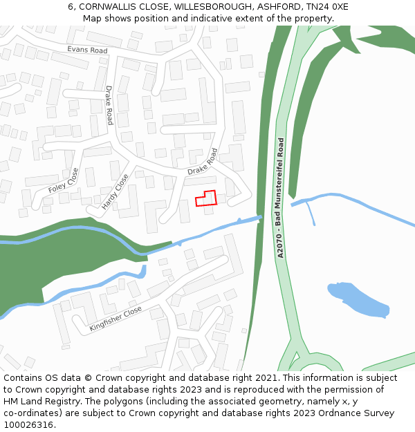 6, CORNWALLIS CLOSE, WILLESBOROUGH, ASHFORD, TN24 0XE: Location map and indicative extent of plot