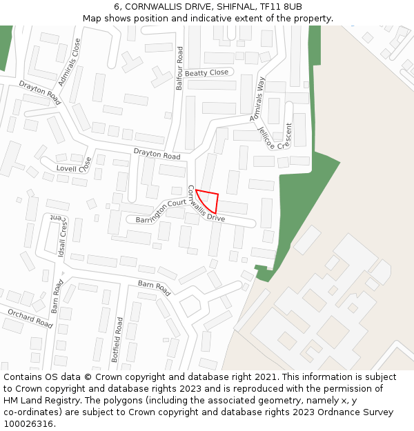 6, CORNWALLIS DRIVE, SHIFNAL, TF11 8UB: Location map and indicative extent of plot