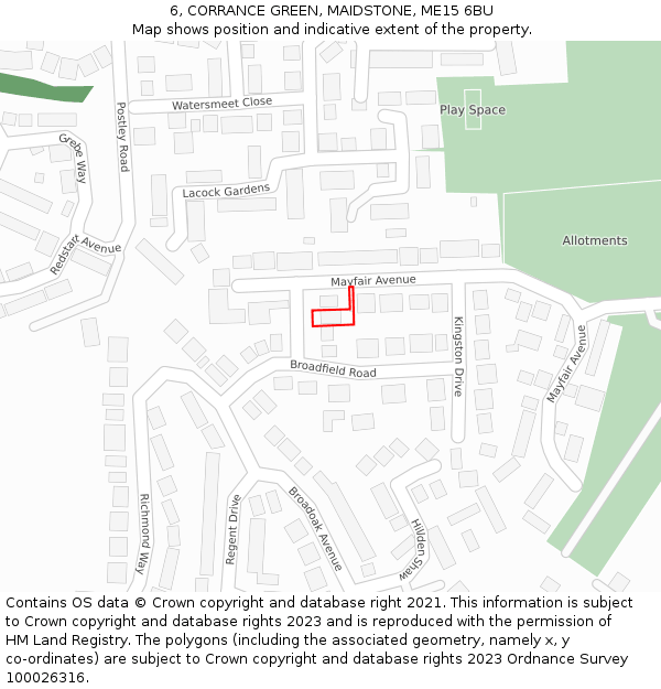 6, CORRANCE GREEN, MAIDSTONE, ME15 6BU: Location map and indicative extent of plot