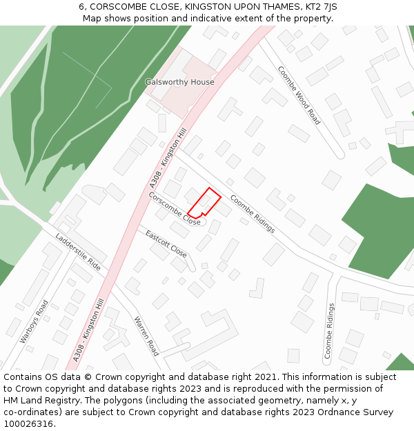 6, CORSCOMBE CLOSE, KINGSTON UPON THAMES, KT2 7JS: Location map and indicative extent of plot