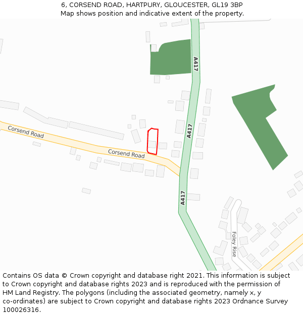 6, CORSEND ROAD, HARTPURY, GLOUCESTER, GL19 3BP: Location map and indicative extent of plot