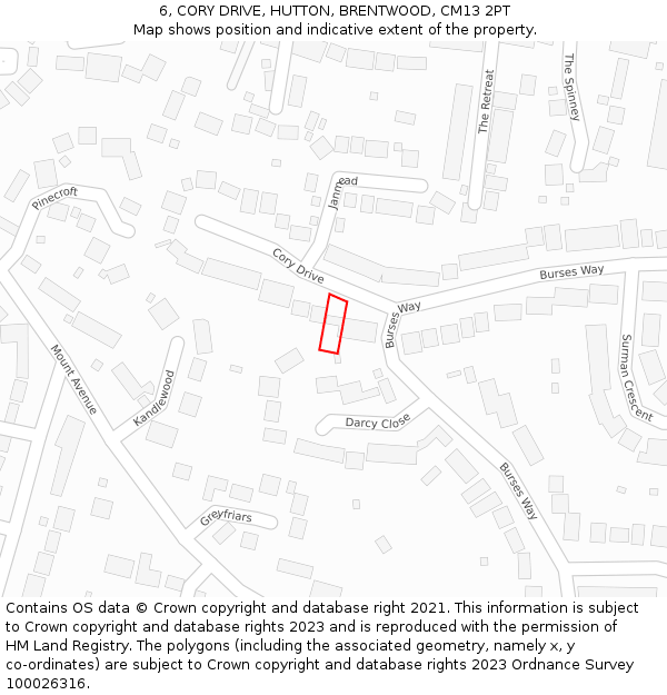 6, CORY DRIVE, HUTTON, BRENTWOOD, CM13 2PT: Location map and indicative extent of plot