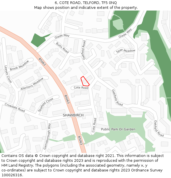 6, COTE ROAD, TELFORD, TF5 0NQ: Location map and indicative extent of plot