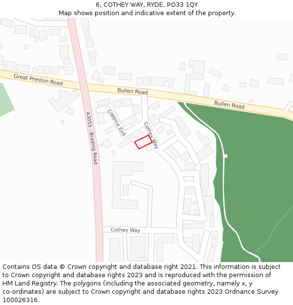 6, COTHEY WAY, RYDE, PO33 1QY: Location map and indicative extent of plot