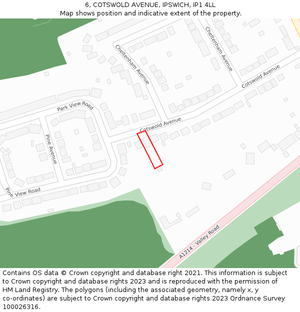 6, COTSWOLD AVENUE, IPSWICH, IP1 4LL: Location map and indicative extent of plot