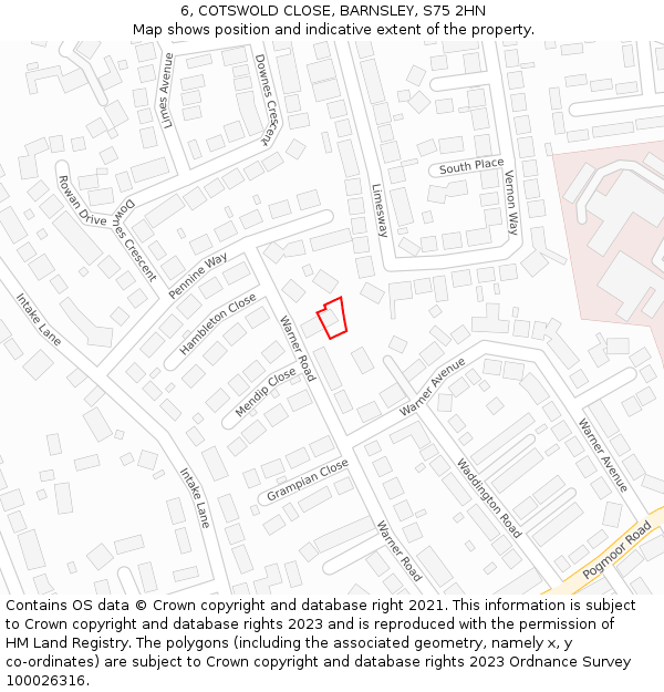 6, COTSWOLD CLOSE, BARNSLEY, S75 2HN: Location map and indicative extent of plot