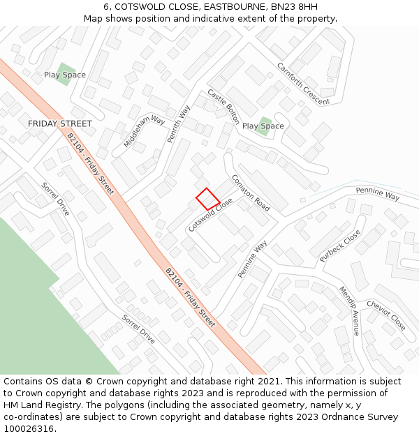 6, COTSWOLD CLOSE, EASTBOURNE, BN23 8HH: Location map and indicative extent of plot