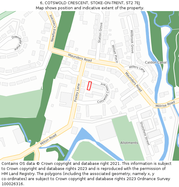 6, COTSWOLD CRESCENT, STOKE-ON-TRENT, ST2 7EJ: Location map and indicative extent of plot