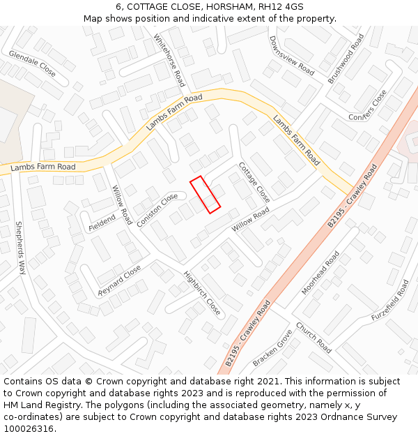 6, COTTAGE CLOSE, HORSHAM, RH12 4GS: Location map and indicative extent of plot