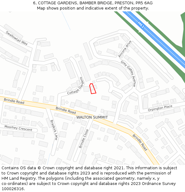 6, COTTAGE GARDENS, BAMBER BRIDGE, PRESTON, PR5 6AG: Location map and indicative extent of plot