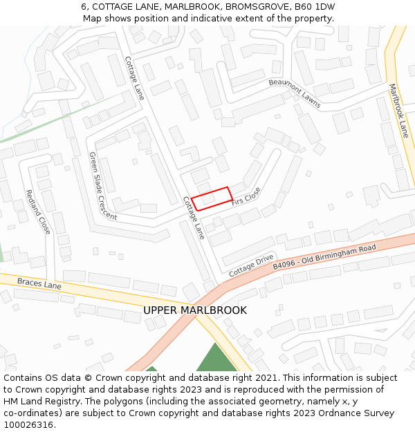 6, COTTAGE LANE, MARLBROOK, BROMSGROVE, B60 1DW: Location map and indicative extent of plot