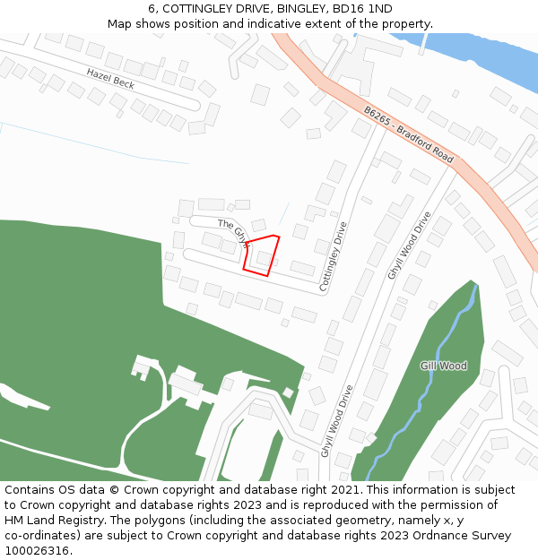 6, COTTINGLEY DRIVE, BINGLEY, BD16 1ND: Location map and indicative extent of plot