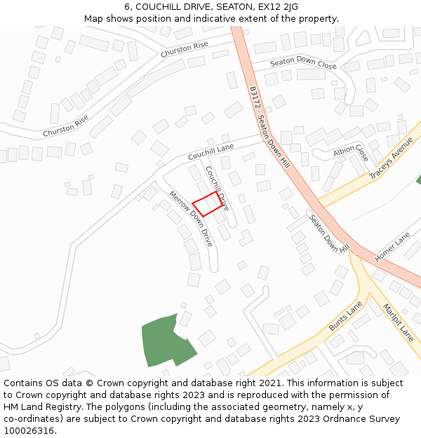 6, COUCHILL DRIVE, SEATON, EX12 2JG: Location map and indicative extent of plot